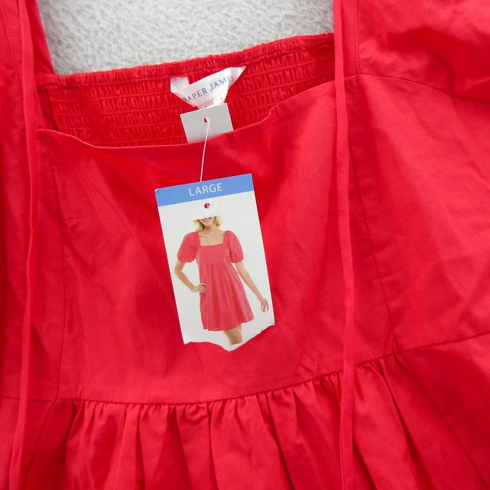Draper James Dress Womens Large Hibiscus Red Puff Sleeve Cotton Mini Dress New - Picture 4 of 11